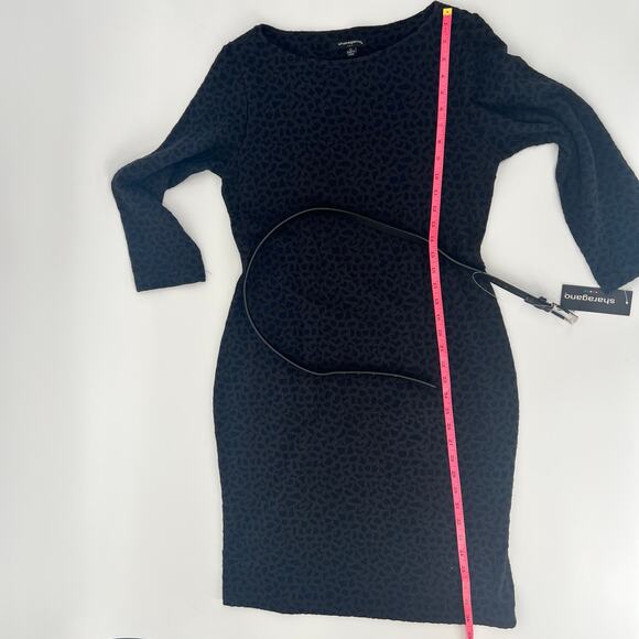 Sharagano Navy & Grey Spotted Long Sleeve Belted Dress 12 - Picture 9 of 10